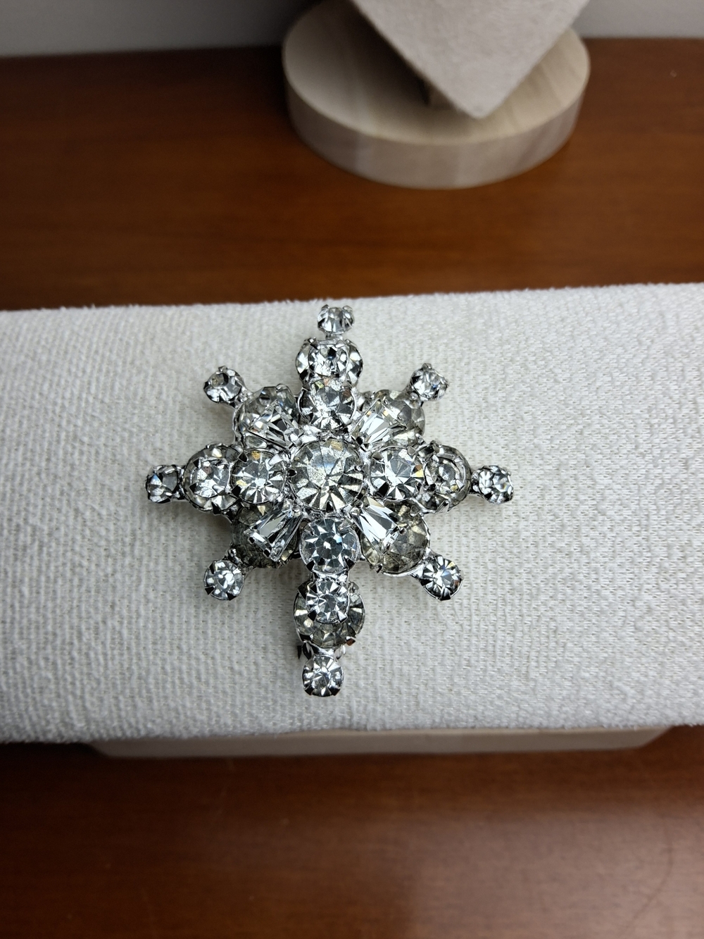 Crystal Snowflake Brooch - Silver Clear Rhinestone Accent